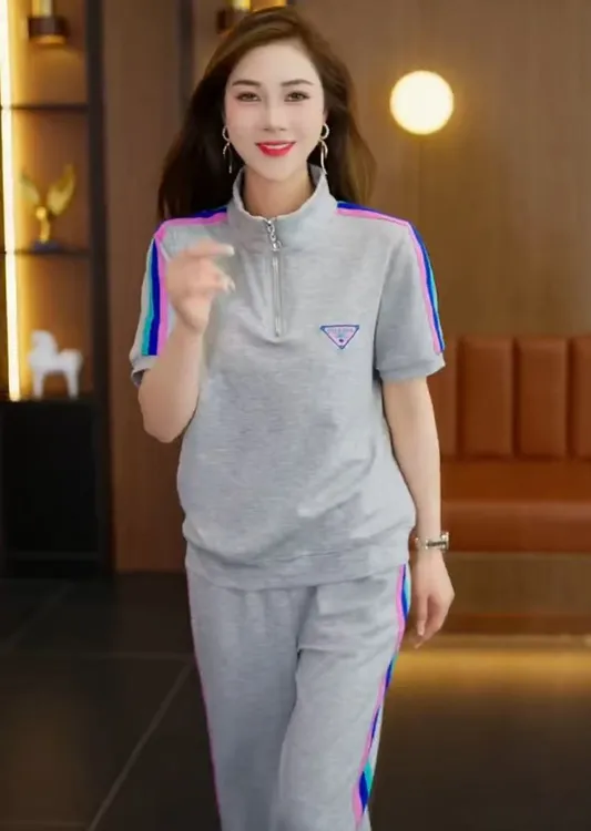 休闲运动套装女夏季2025新款时尚洋气大码宽松减龄两件套薄款6610