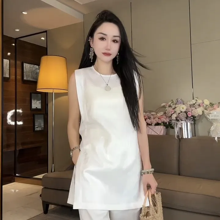 仿麻马甲女款洋气高级感显瘦白色休闲夏季宽松中长款无袖气质百搭