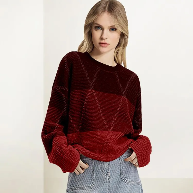 QOOEL圆领拼色毛衣打底衫2025年秋冬内搭加厚慵懒渐变保暖针织衫