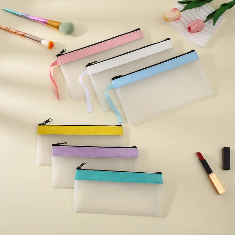 大容量磨砂透明笔袋简约化妆刷收纳包学生文具收纳袋便携铅笔袋