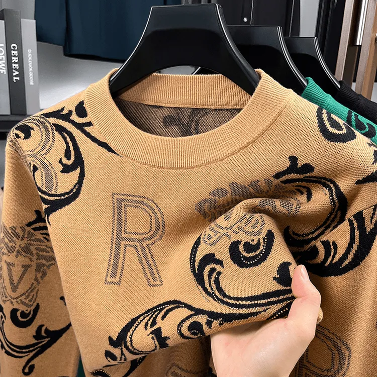 双十一欧货轻奢高品质秋冬款长袖针织毛衣时尚男士休闲圆领打底衫