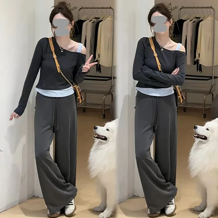 巧妹40支11260克整件套酷炫款式假两件时髦洋气休闲裤两件套火辣