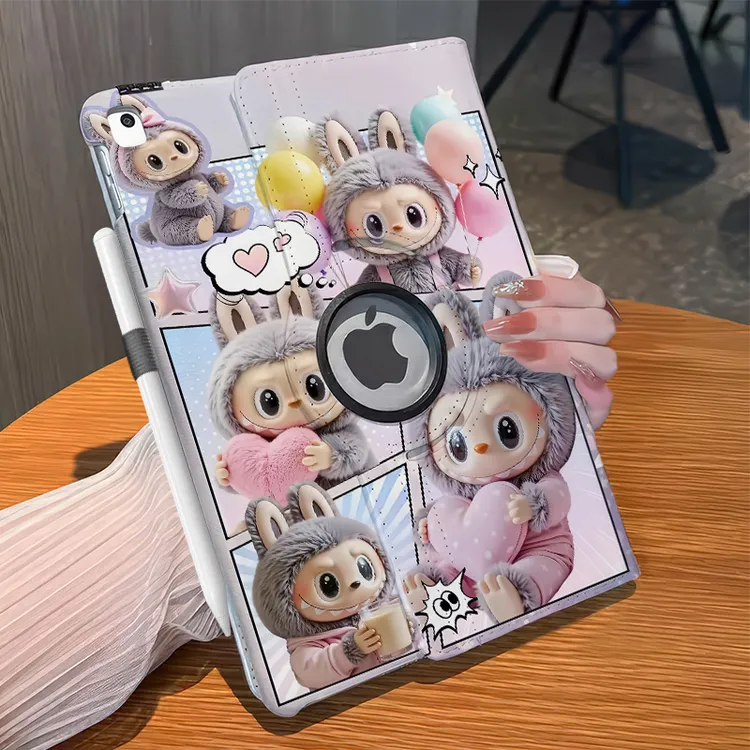 360旋转卡通拉布布适用iPad11平板Air7保护套华为OPPO荣耀小米7硬