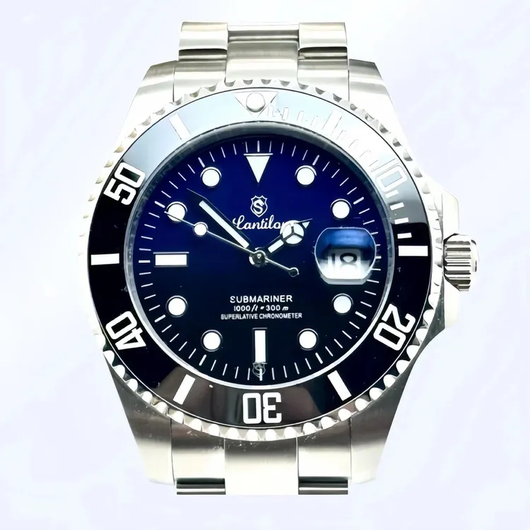 【44渐变蓝鬼王】朗帝龙坦克链渐变蓝鬼王男士自动机械商务防水腕表