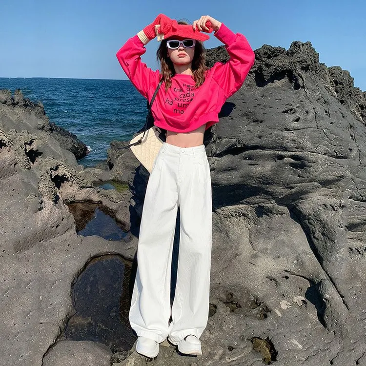 【木木夕】2025早秋美式复古高腰肌理感宽松阔腿裤百搭直筒牛仔裤女