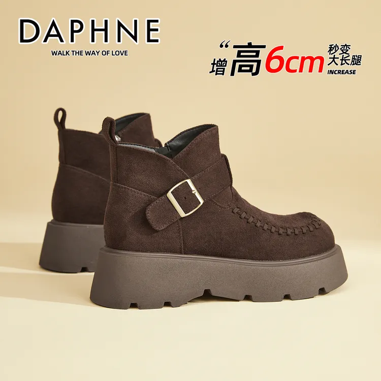 达芙妮厚底勃肯鞋女短靴2025新款秋冬季棕色靴子时装雪地靴马丁靴
