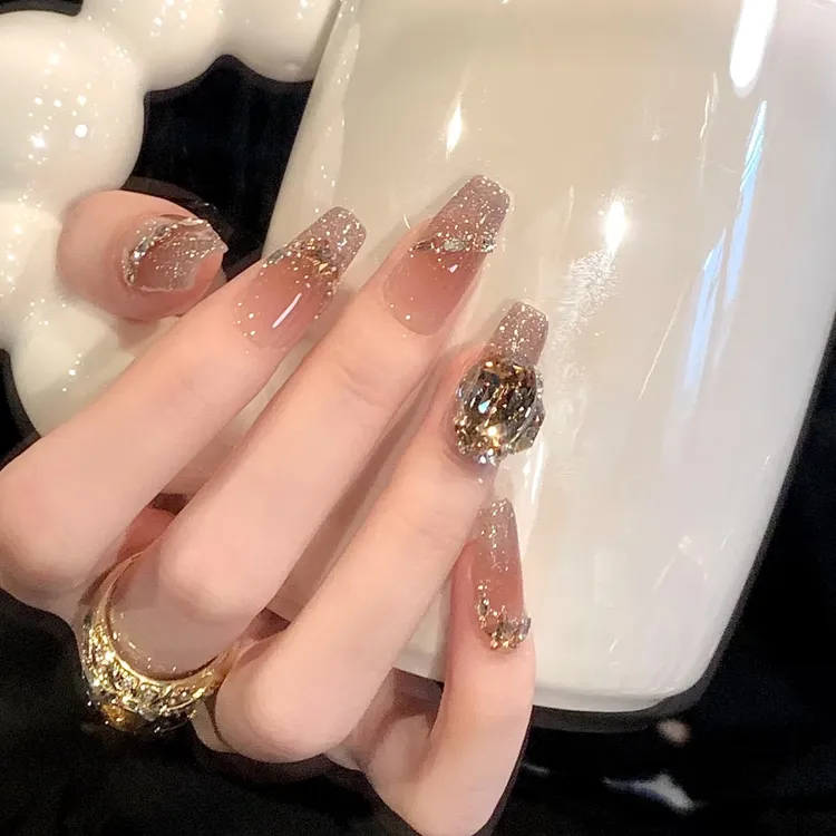 纯手工【巴黎往事】简约爆闪夏秋时尚长梯椭圆甲美甲穿戴甲新款贴片