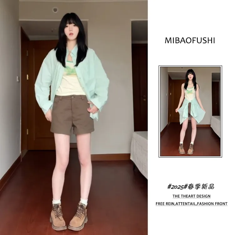 夏季一整套女装2025年新款韩系时尚穿搭吊带长袖衬衫阔腿裤三件套