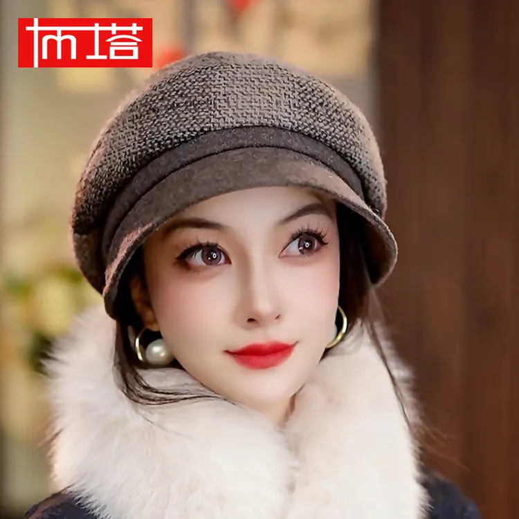 【澳洲美丽诺羊毛圆贝雷】布塔秋冬季帽子女羊毛贝雷帽韩版百搭0803