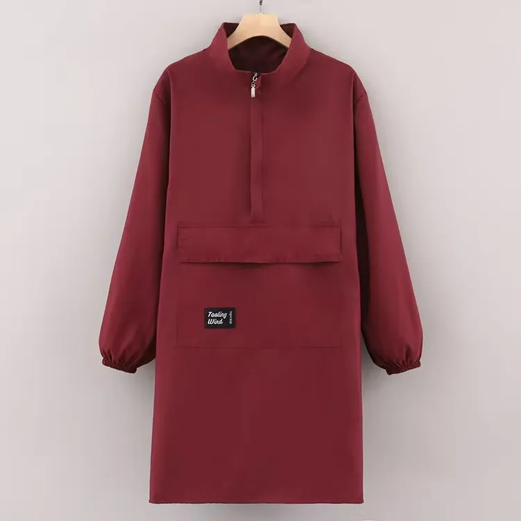 简约纯色拉链立领大口袋罩衣厨房家用干活防污耐磨防泼水工作服女