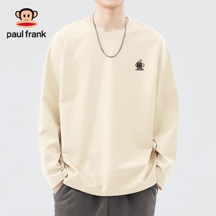 paul frank/大嘴猴浅米男士长袖内搭2025秋季美式休闲纯棉打底衫