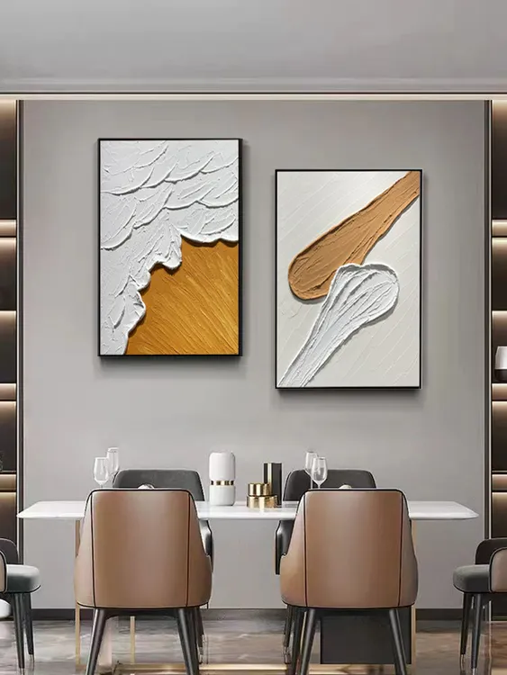 两联海浪-纯手工立体肌理装饰画床头画简约抽象两联餐厅画竖款画