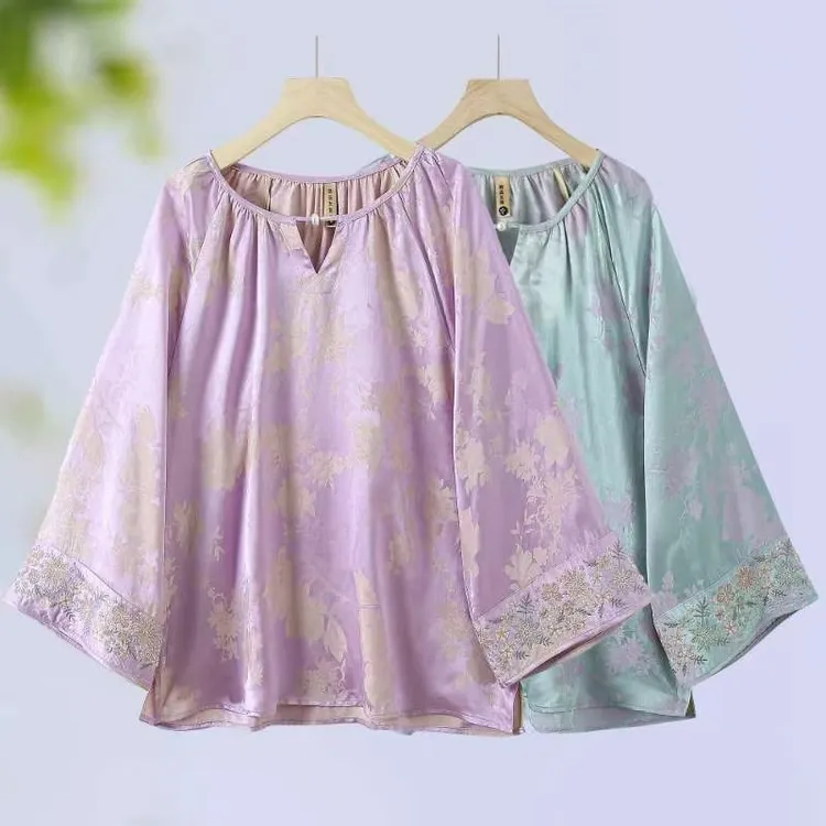 019秋季新中式衬衫时尚减龄休闲国风刺绣小衫