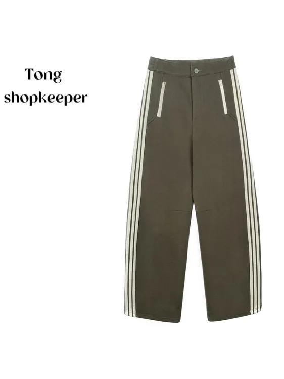 QJ/彤掌柜1683012 冬季加绒校园风条纹高级感减龄显瘦时尚休闲裤