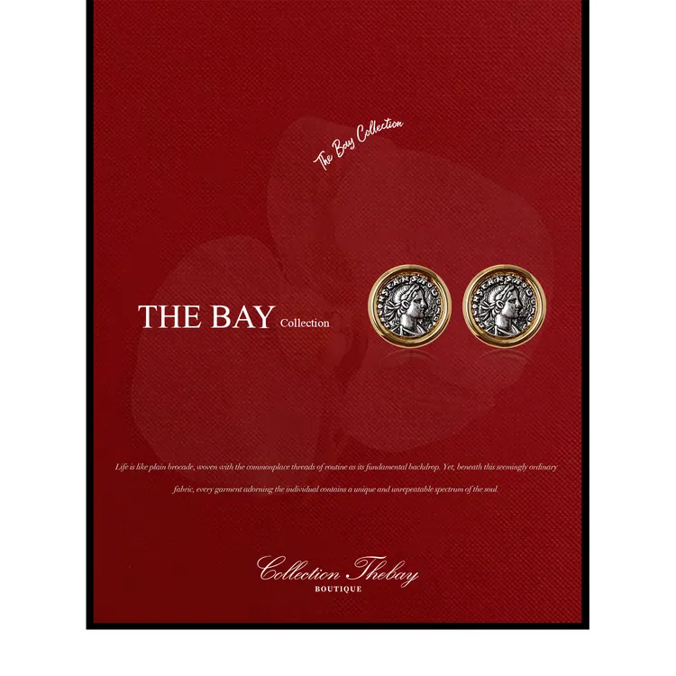 铜合金树脂耳饰 TheBay【古币】复古浮雕币纹撞色耳钉Bay2LCZR0056