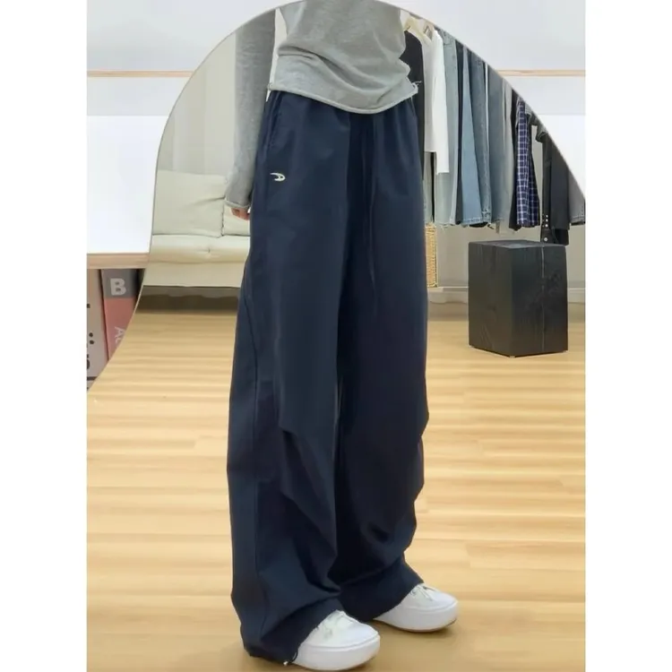 美式复古工装裤春季休闲运动裤宽松慵懒风拖地阔腿裤降落伞长裤子