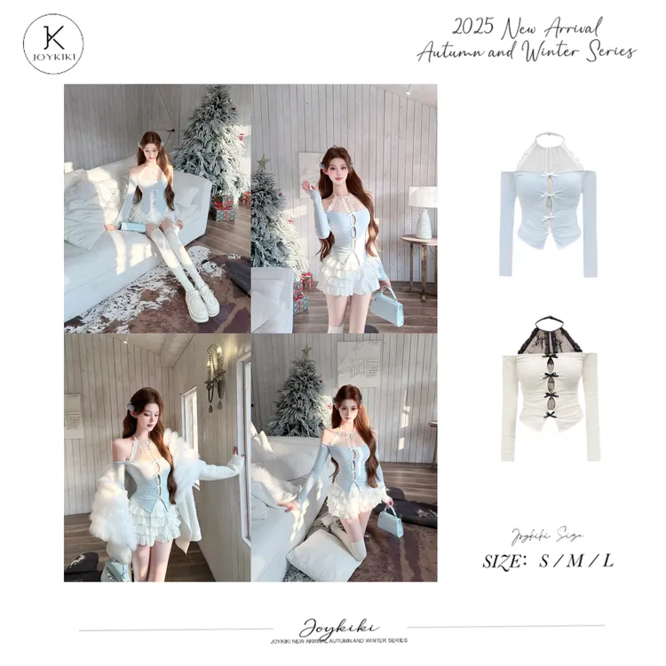 JOY KIKI鹅了么【乖乖甜心】纯欲风蕾丝挂脖假两件少女套装J25D292