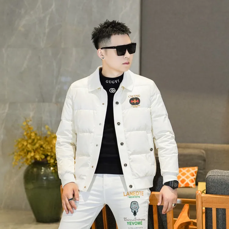 高端翻领羽绒服男厚款刺绣保暖外套冬季2025冬季新款欧货潮88241