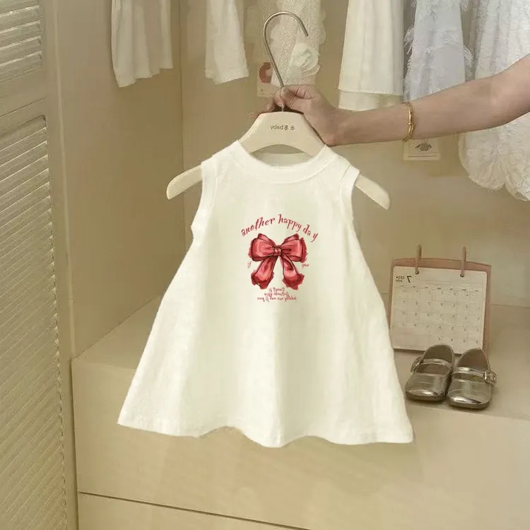 2025夏季新款100%棉女童洋气可爱印花连衣裙宝宝时髦百搭背心裙子