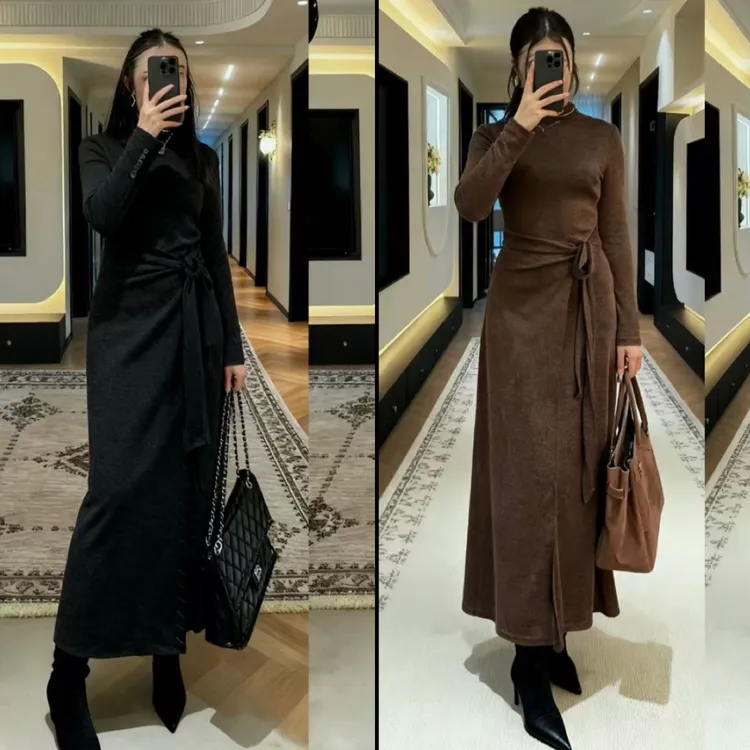 【Rayhon】秋冬新款法式复古修身高领针织显瘦气质时尚连衣裙