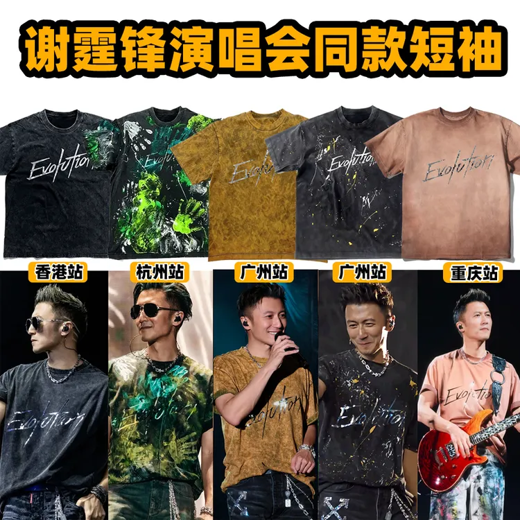 锋味谢霆锋重庆演唱会同款咖啡色短袖t恤洗水做旧进化Evolution