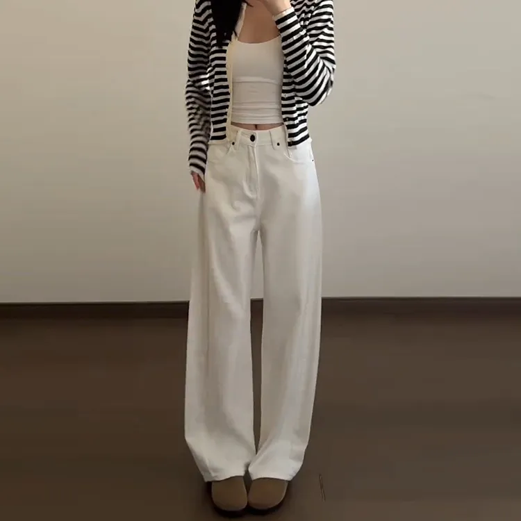 白色阔腿牛仔裤女2026秋季新款大码高腰显瘦宽松垂感小个子直筒裤