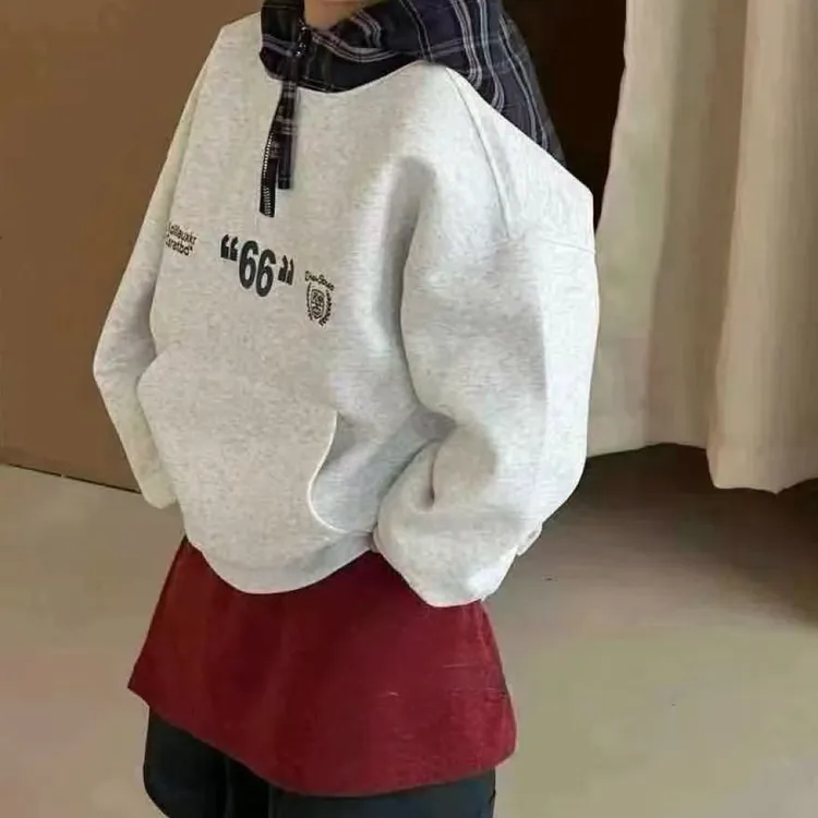 儿童极简风字母春秋男女通用卫衣印花女童刺绣