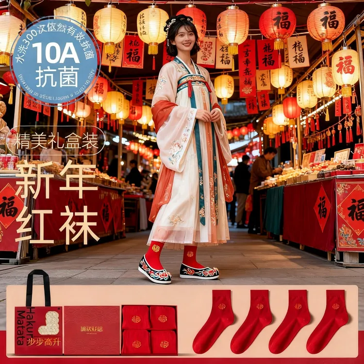 2026好运福马年女士红色红袜子本命年马年男女款新年礼盒秋冬