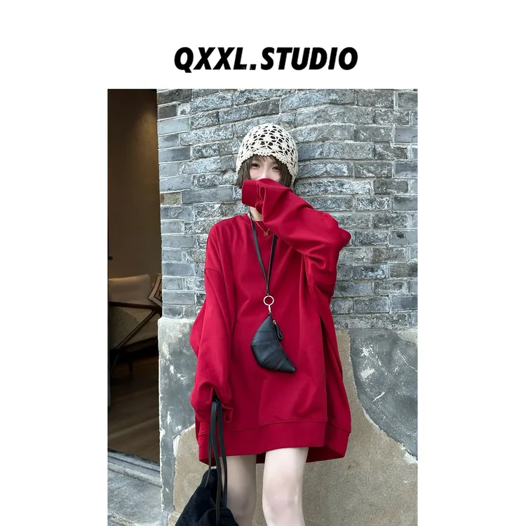 邱小小丽呀 秋季新款韩版纯色圆领卫衣女休闲慵懒风宽松套头上衣