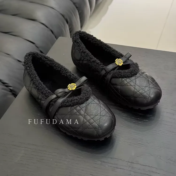 【胖福福大码女鞋】法式小香风加绒玛丽珍鞋冬季厚底保暖芭蕾舞单鞋