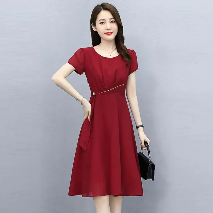 高端喜婆婆婚宴装礼服夏天红色修身显瘦连衣裙小个子平时可穿裙子