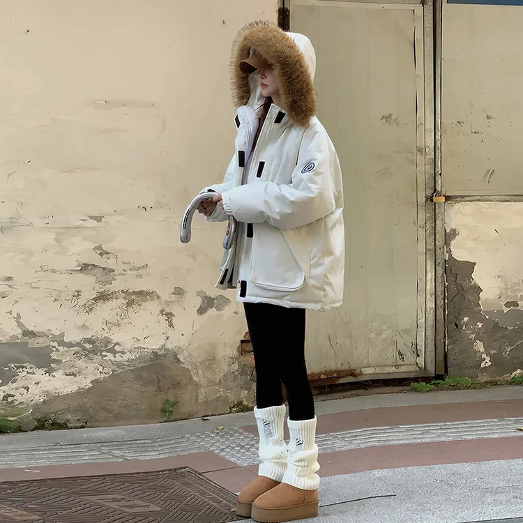 工装羽绒棉服女2024年新款棉衣加厚大毛领派克服冬季棉袄情侣外套