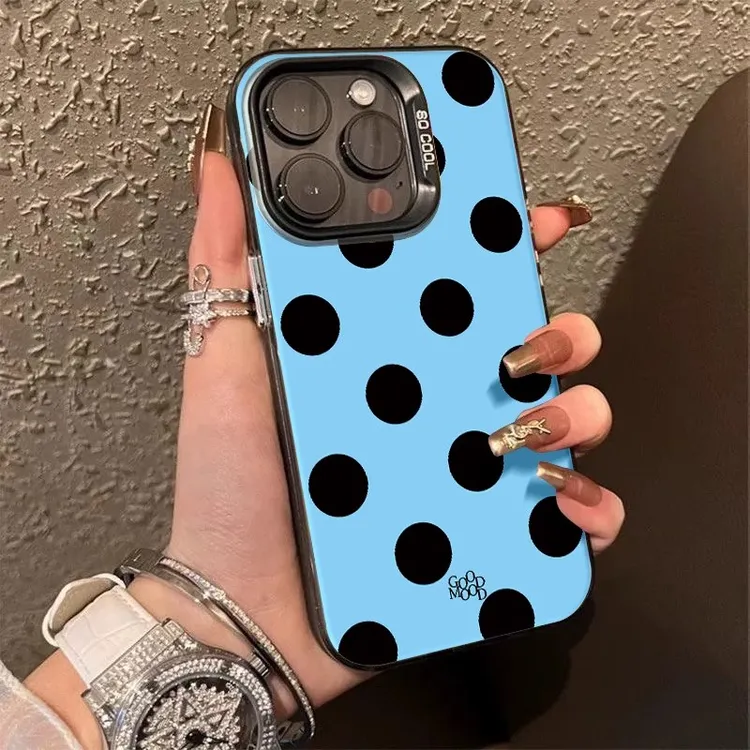 适用苹果16/华为mate70/小米/vivo/oppo赵露思同款蓝色波点手机壳