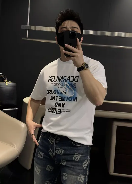 【马哥严选】潮流欧货字母印花短袖t恤2025新款修身休闲圆领男装
