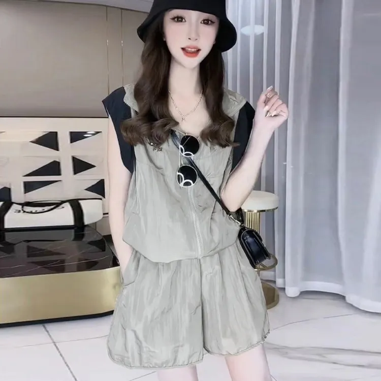 时尚休闲运动套装女士夏季大码遮肉显瘦慵懒风欧货短袖短裤两件套