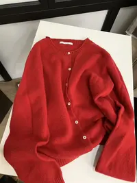 『雨美 Show』6896红色百搭毛衣开衫