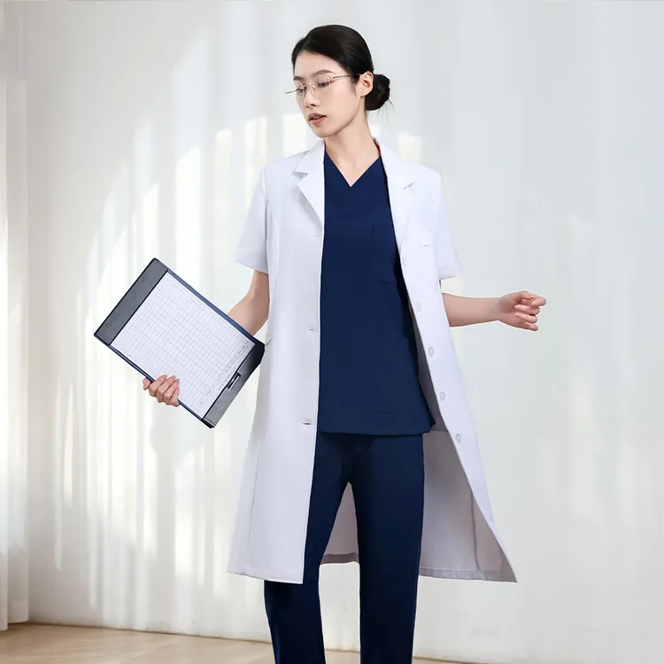 高端白大褂夏短袖女医生工作服美容院口腔牙科抗皱垂顺防静电透气