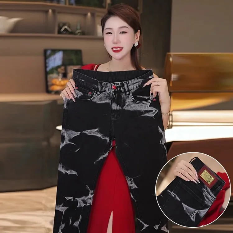 牛仔裤男款爆款2025新款秋冬黑色爆款水墨修身小脚裤男式长裤子