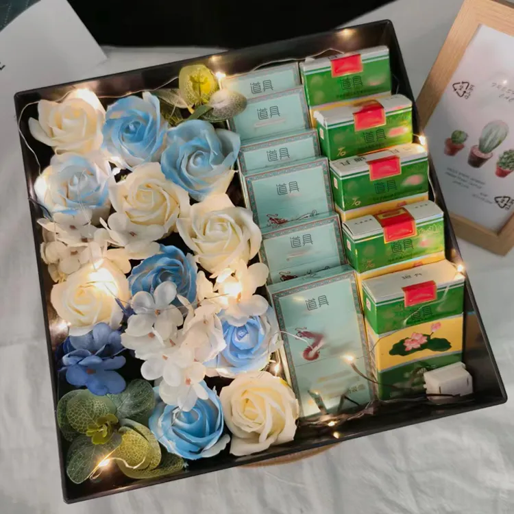 创意花香烟方形礼盒真花束手工DIY材料包情人节生日礼物送男朋友
