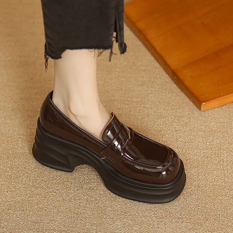 复古法式新款舒适增高真皮秋冬加绒乐福鞋女休闲英伦风厚底单鞋