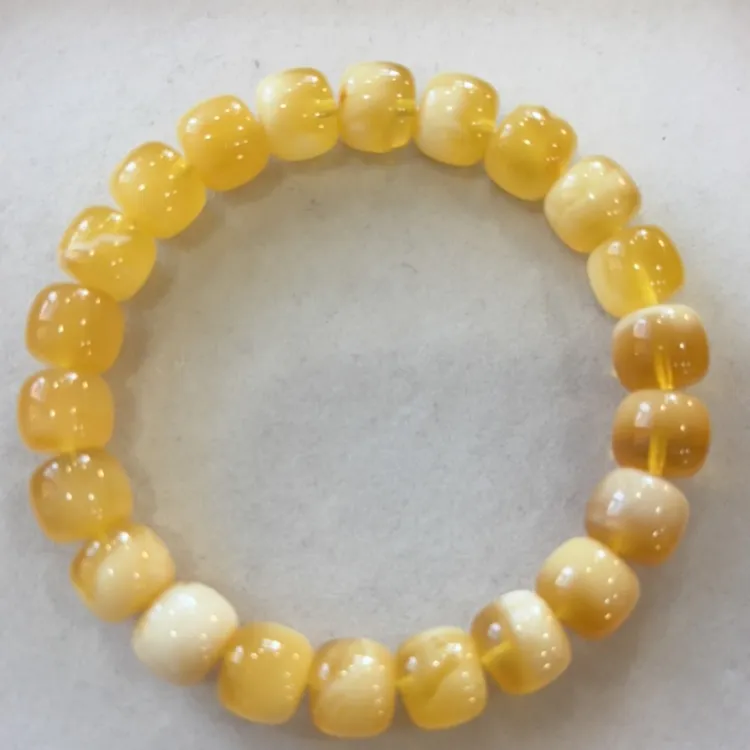 ②天然蜜蜡俄料金白老型手串卡10.6重量16.5克圈口18cm全品