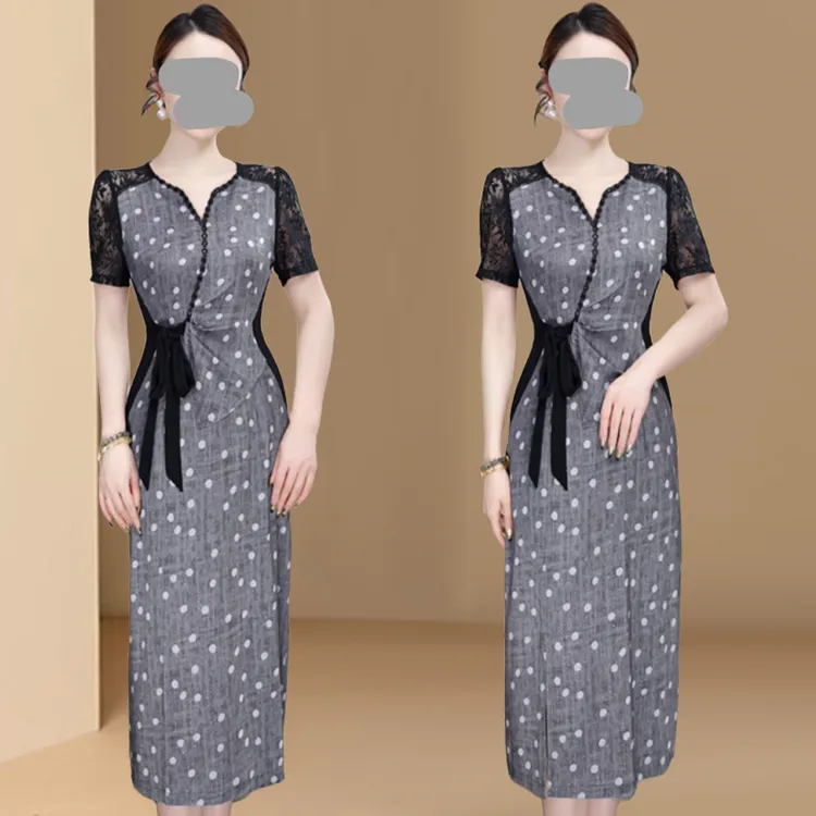 高端气质连衣裙女2025年夏季新款轻奢拼接洋气减龄中长款波点裙子