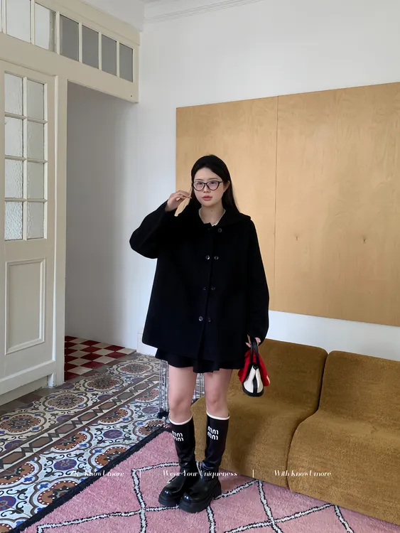 知葵微胖定制【爱丁堡】秋冬INS氛围感连帽斗篷式毛呢大衣MN3927