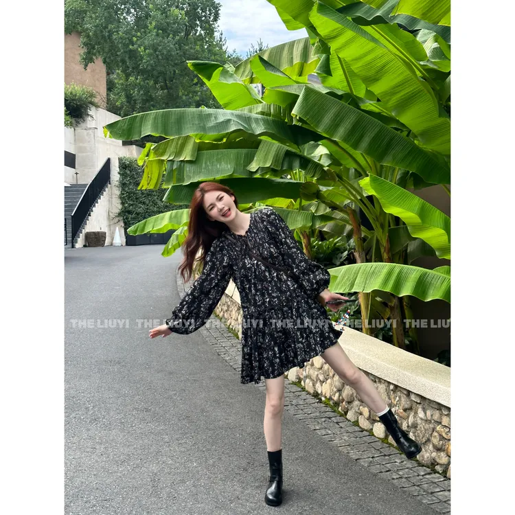 【LIUYI】花样年华~温柔风碎花减龄短款连衣裙58123