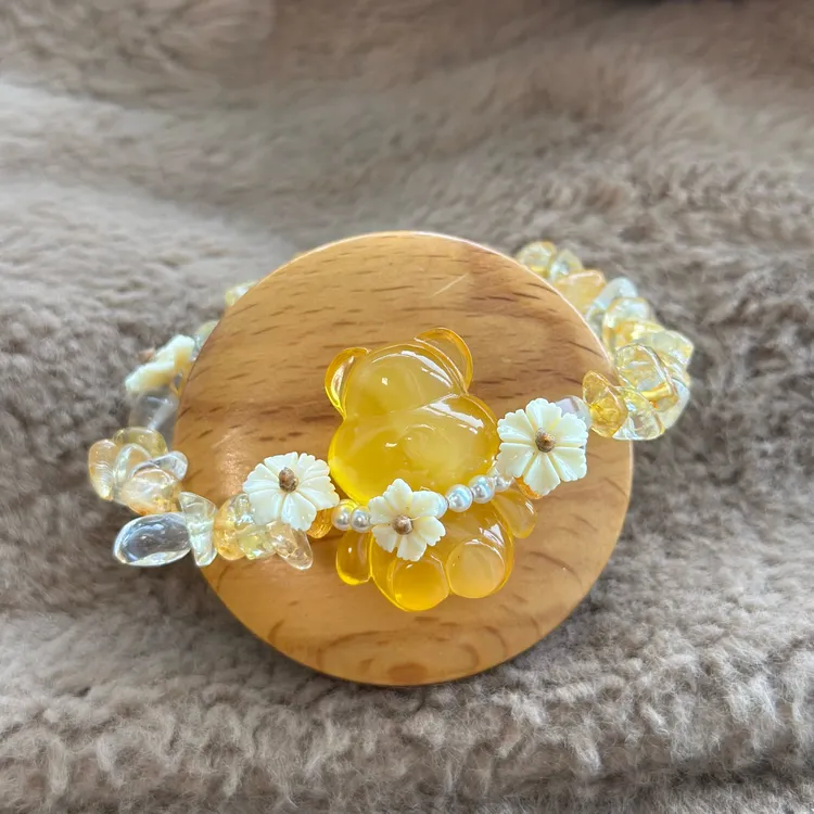 蜜蜡小熊碎碎冰花花手串