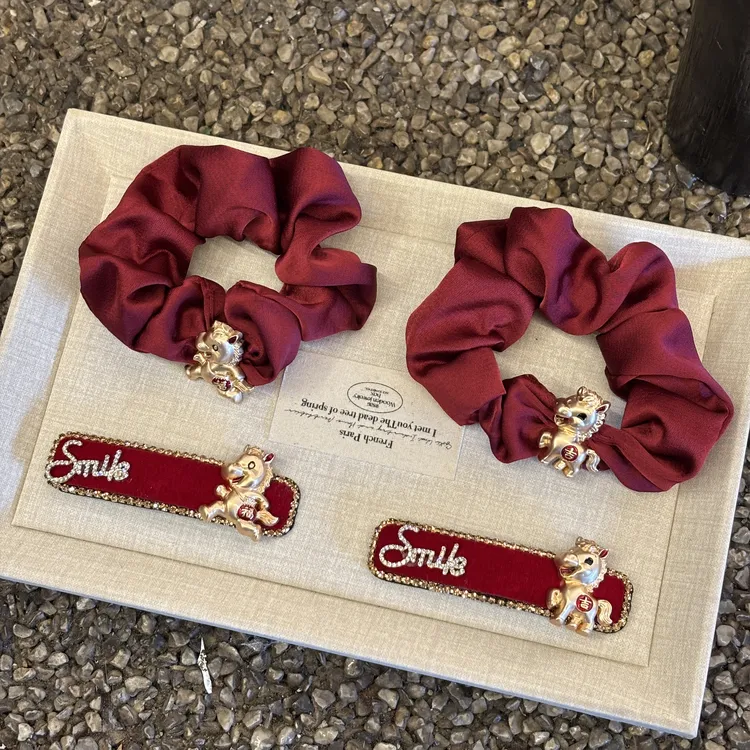 2026新款生肖马年本命年发绳头绳女扎头饰品发圈红色新年皮筋发饰