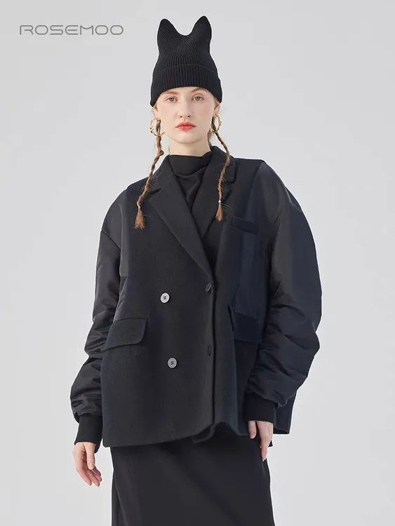 容子木ROSEMOO25年春季新款含绵羊毛拼接款中长西装RSS1XW104A