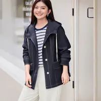 【仿牛仔工装外套】MsShe大码女装2025新款秋宽松连帽夹克M2509054