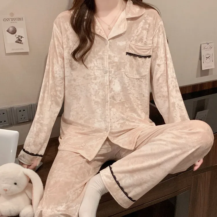 睡衣女新款琥珀流光风秋冬季金丝绒轻奢休闲简约高级感长袖家居服