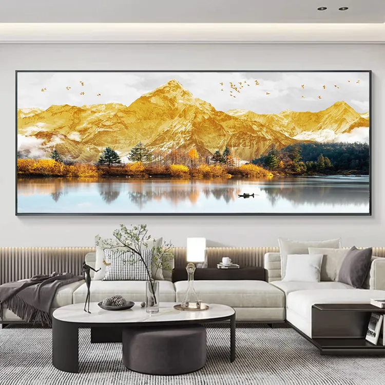 日照金山背靠金山办公室茶室装饰画新轻奢高端客厅沙发背景墙挂画